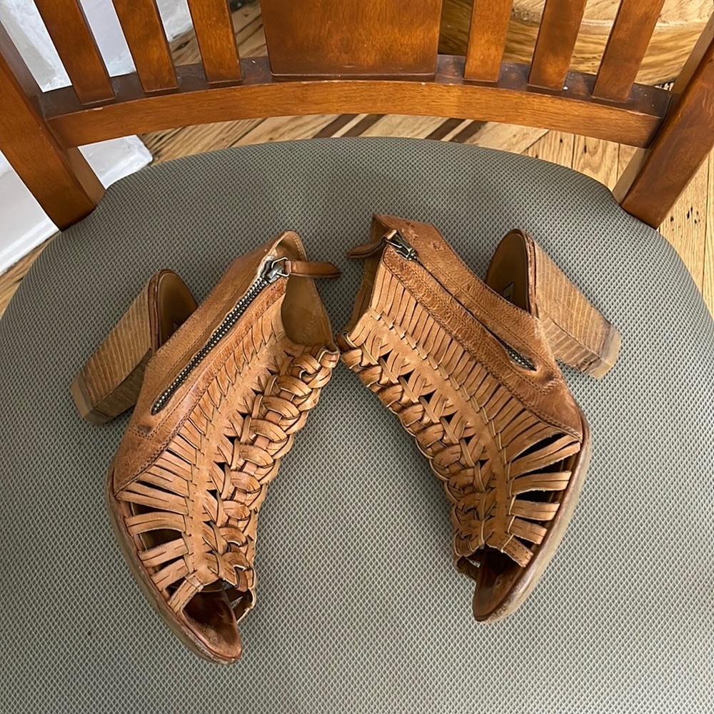 PAUL GREEN Cuoio Brown Cayanne Leather Peep Toe Bootie Boot/ sandal